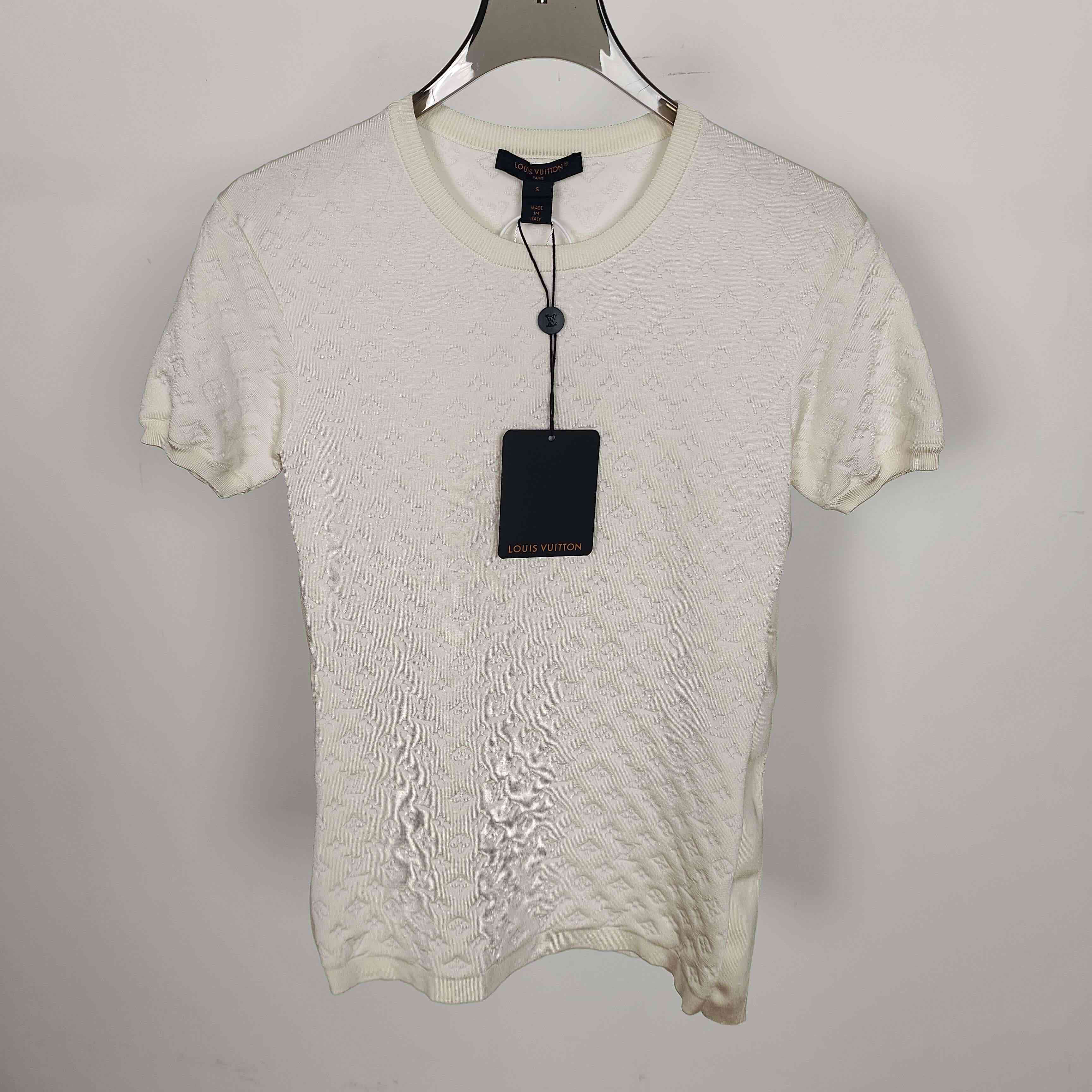 未使用 LouisVuitton/路易威登 米白满印针织短袖 S码 GM004941