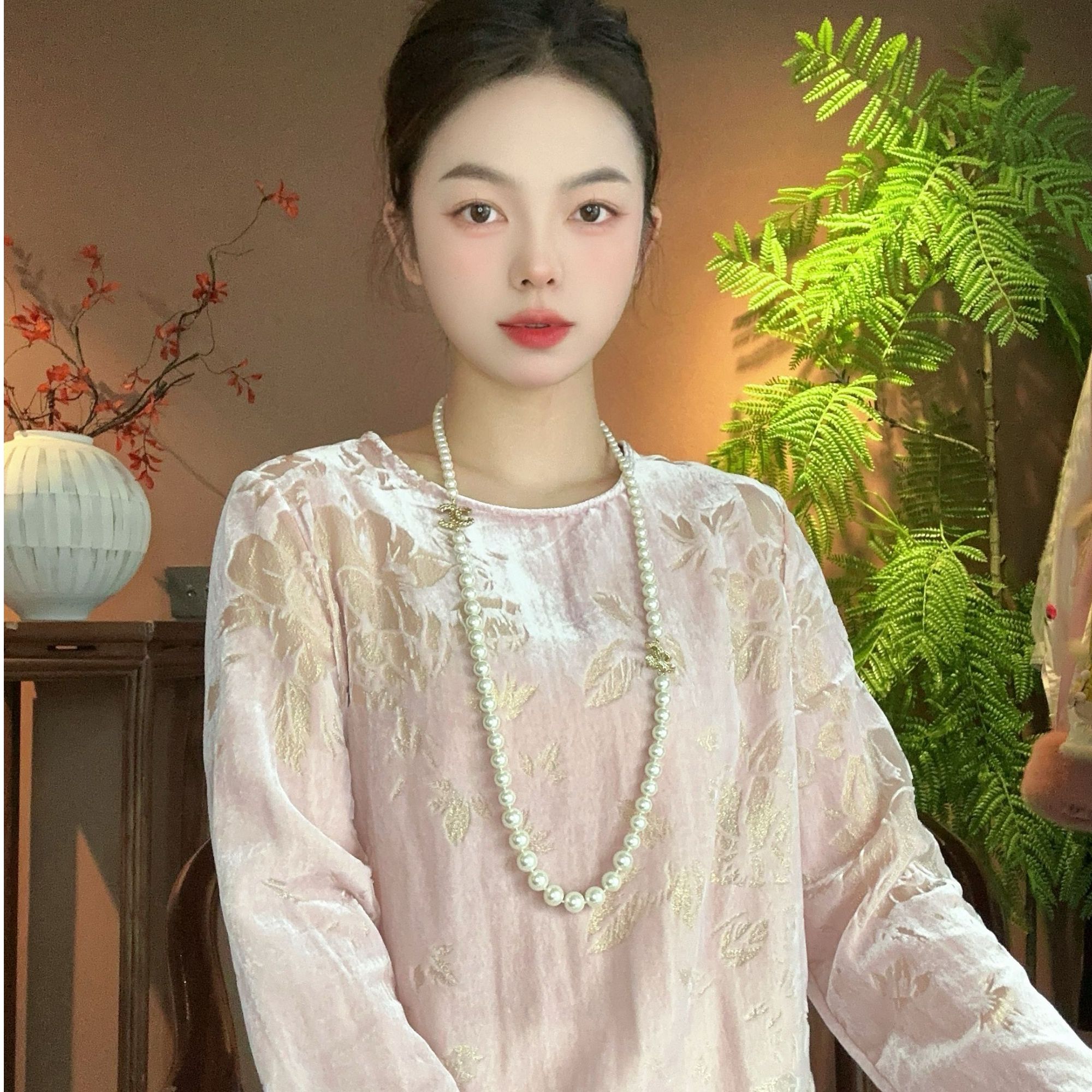 《深圳佐漫》Z0306云樱 新中式桑蚕丝植绒烧花气质百搭春款国风衬衫