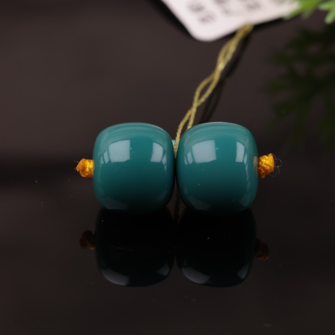 原矿纯天然绿松石精品玉化老型对珠9+