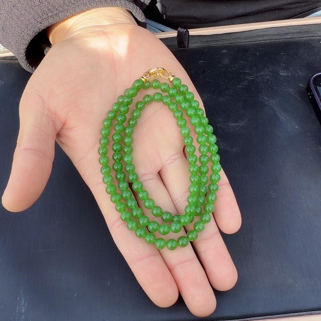 和田玉未镶嵌颈饰碧玉果阳绿108链