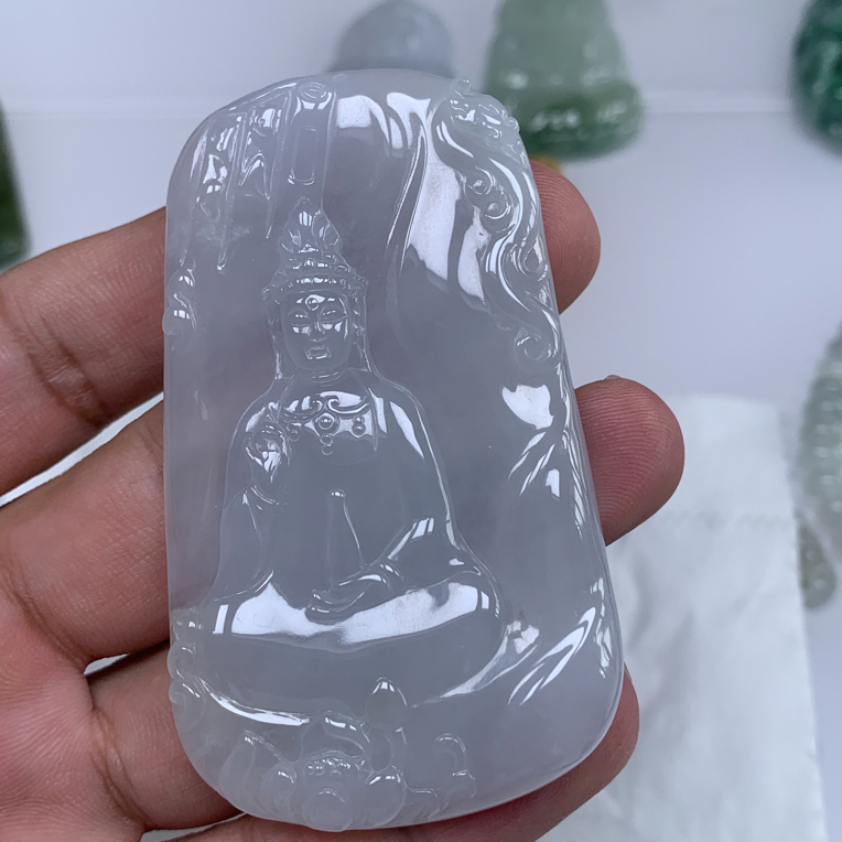 冰种起胶素衣观音精雕好工大牌型配戴大气缅甸a货翡翠