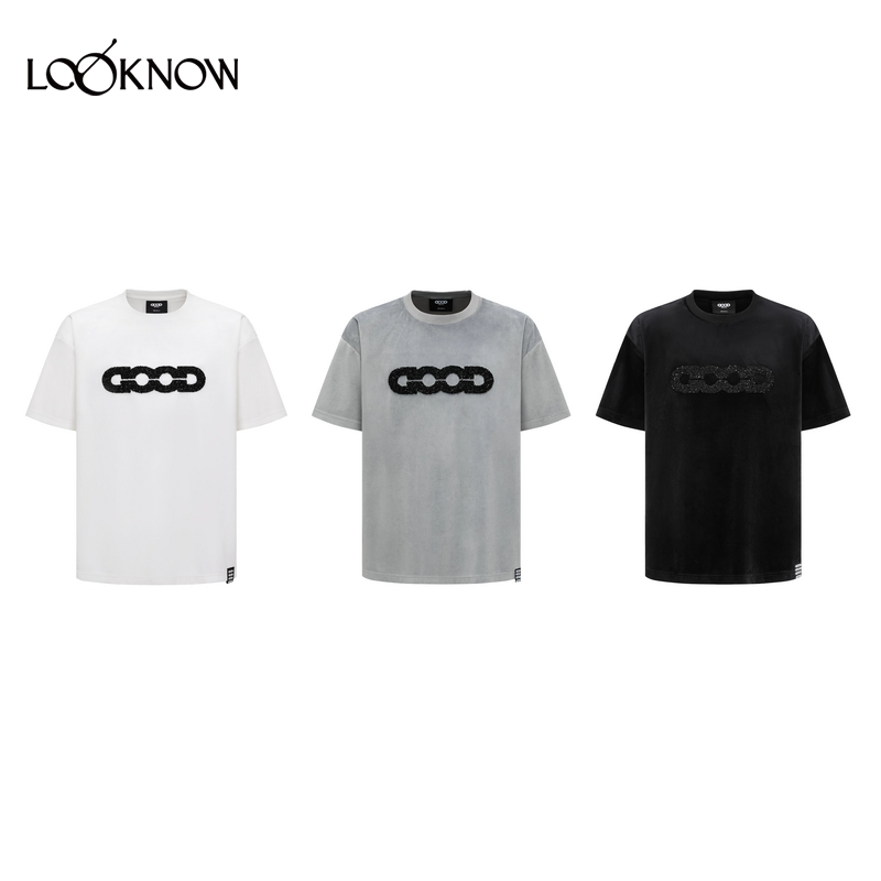 GOODBRAND设计师品牌LOOKNOW2025年春季新款珠片绣丝绒LOGO短袖