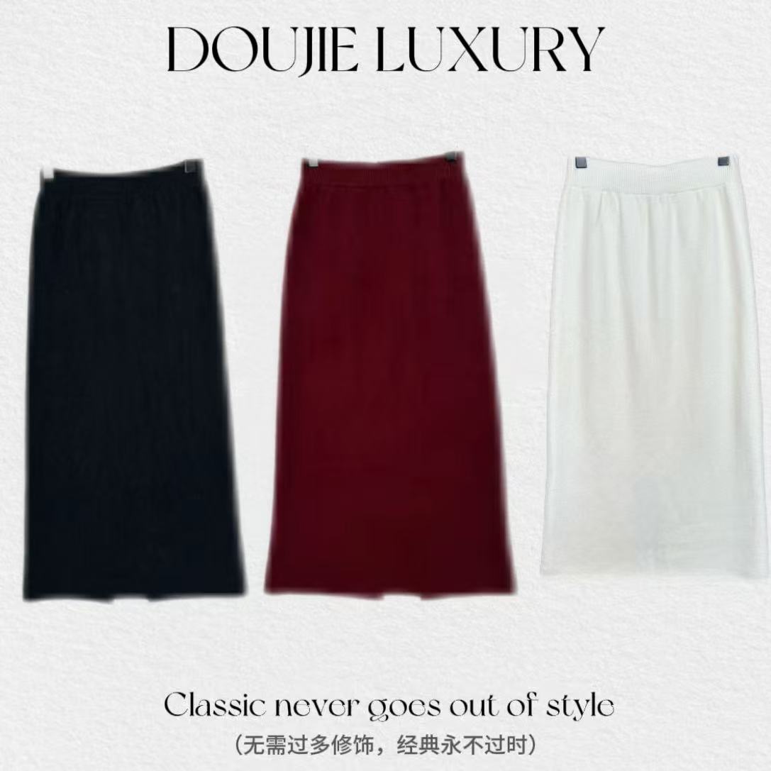 【兜兜】冬季新款加绒加厚毛衣半裙简约设计后开叉半身裙 井5015
