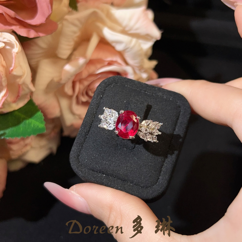 铜合金合成锆石戒指 天使之翼红色戒指CS323