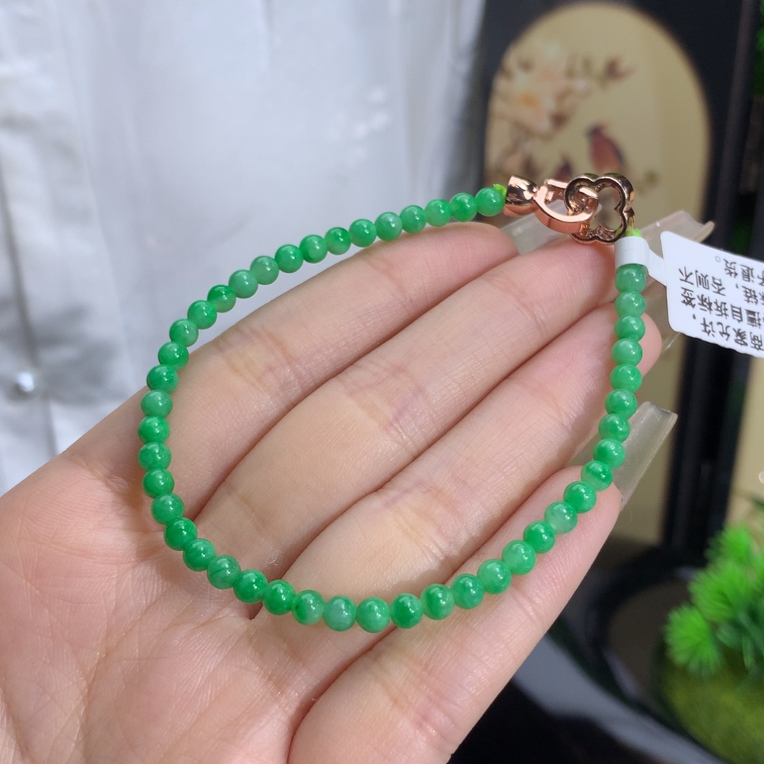 翡翠手链未镶嵌卡3.8冰润果阳绿小米