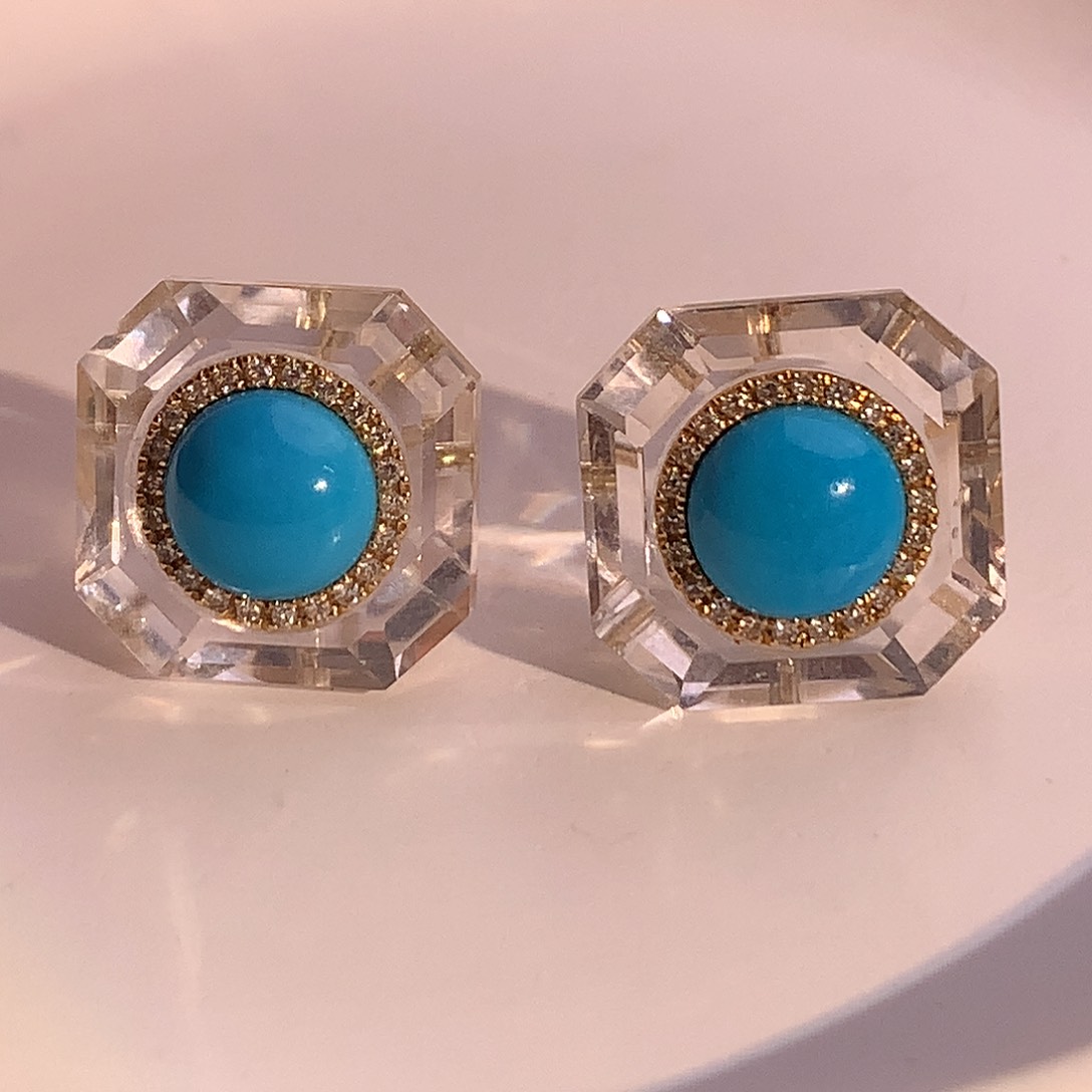 18K金镶嵌绿松石设计款耳环