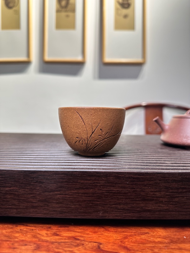 紫砂主人杯 客杯兰花刻绘 福利