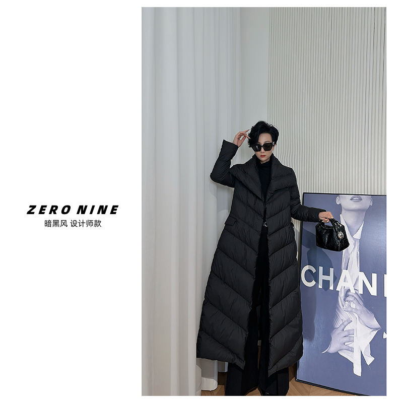 Dan Dan 黑色长款鹅绒服女 2025新款年货大翻领保暖外套