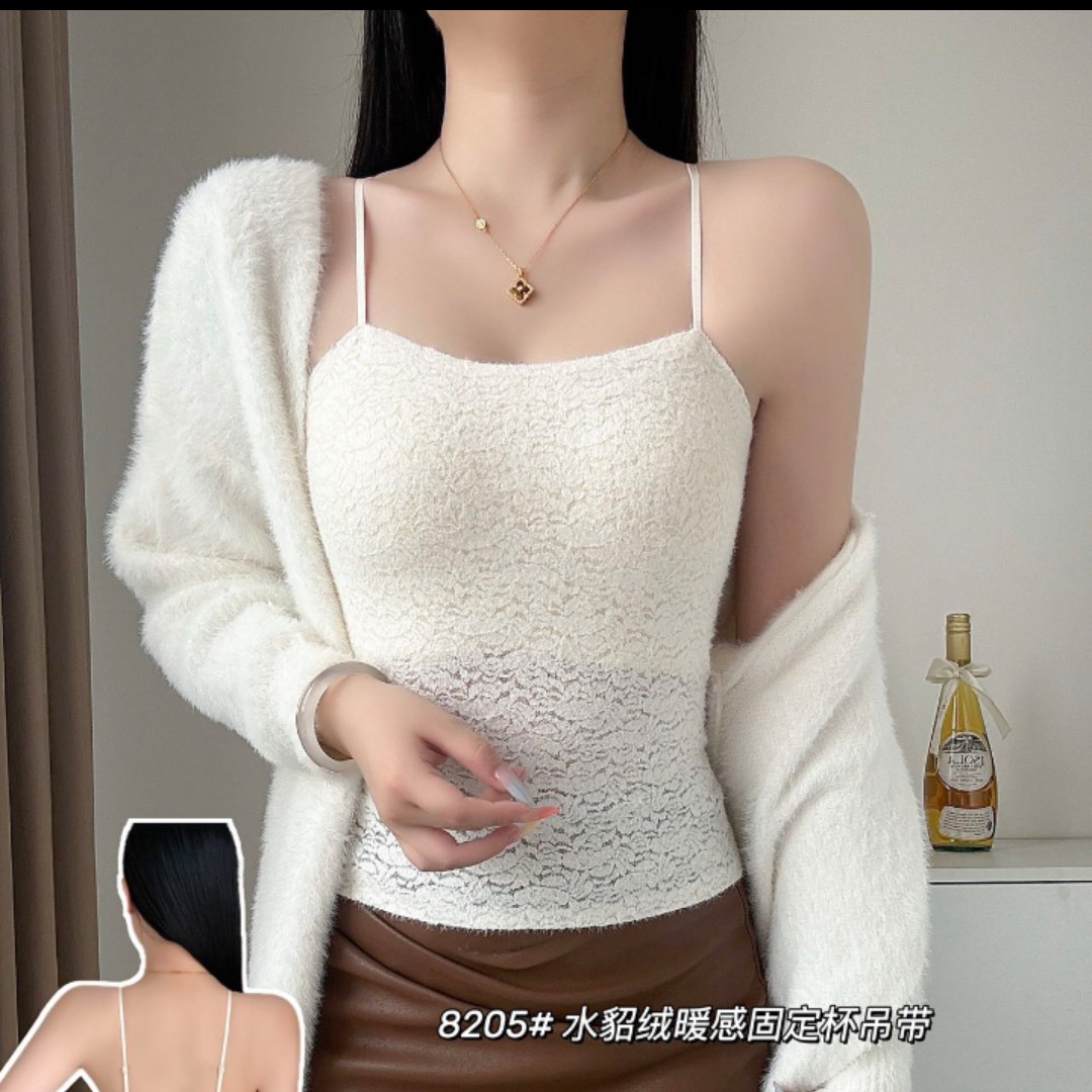 8205水貂绒超暖和质地又柔软又细腻细肩带内搭很美穿脱显瘦又好穿