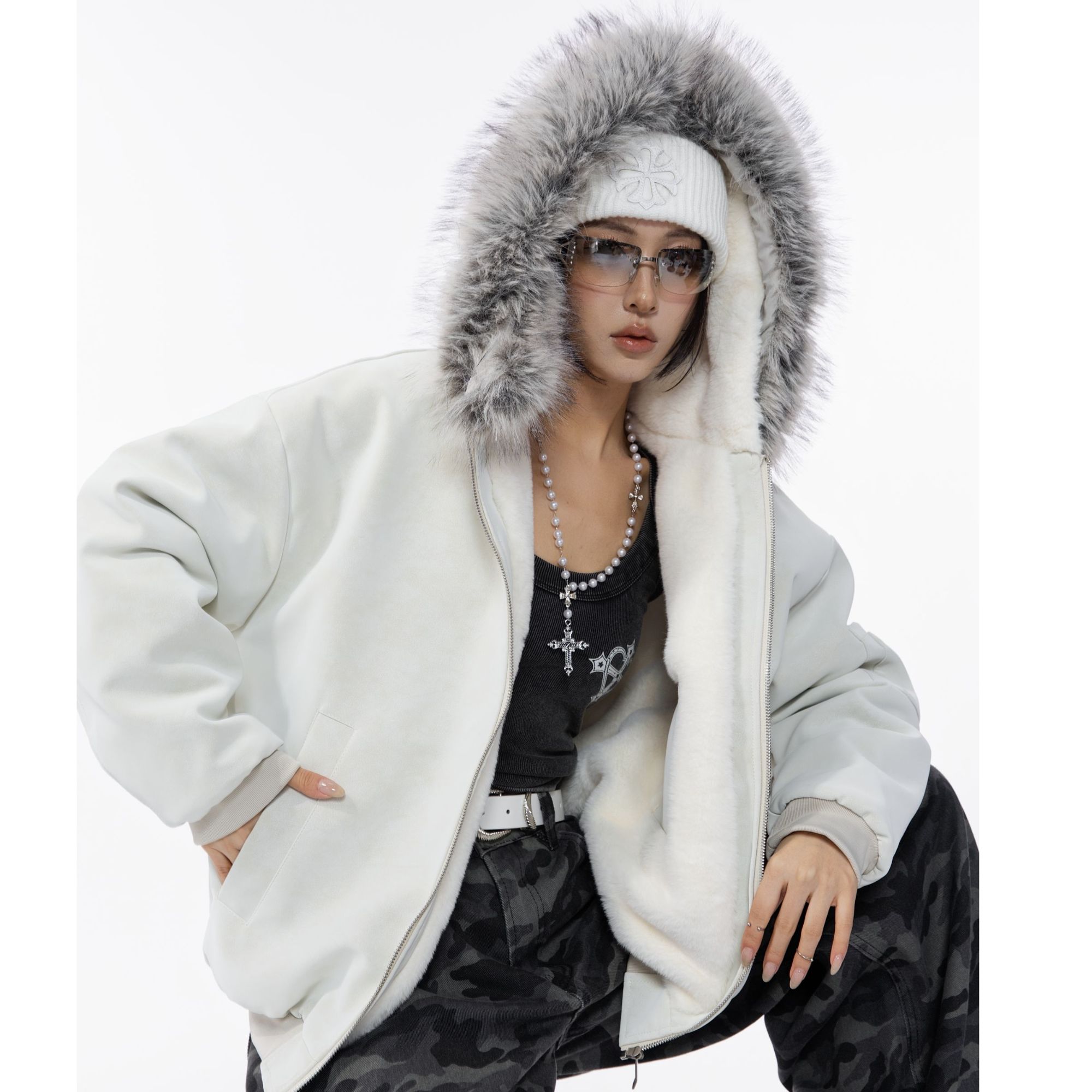 HSNH【可拆卸毛领座山雕外套】加绒加厚休闲韩版棉服男女同款连帽