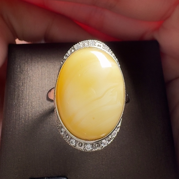 蜜蜡银S925镶嵌戒指戒指