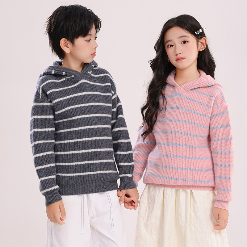 条纹厚款休闲风轻职风针织衫毛衣大童男女童秋冬保暖
