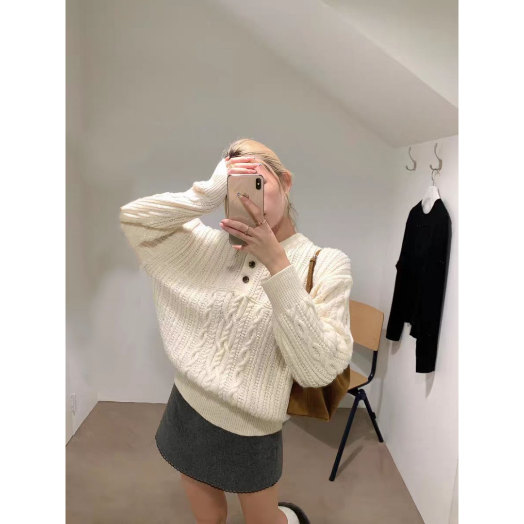 【轻甜芝士】麻花慵懒毛衣女2025秋冬新款套头长袖针织衫上衣22956#