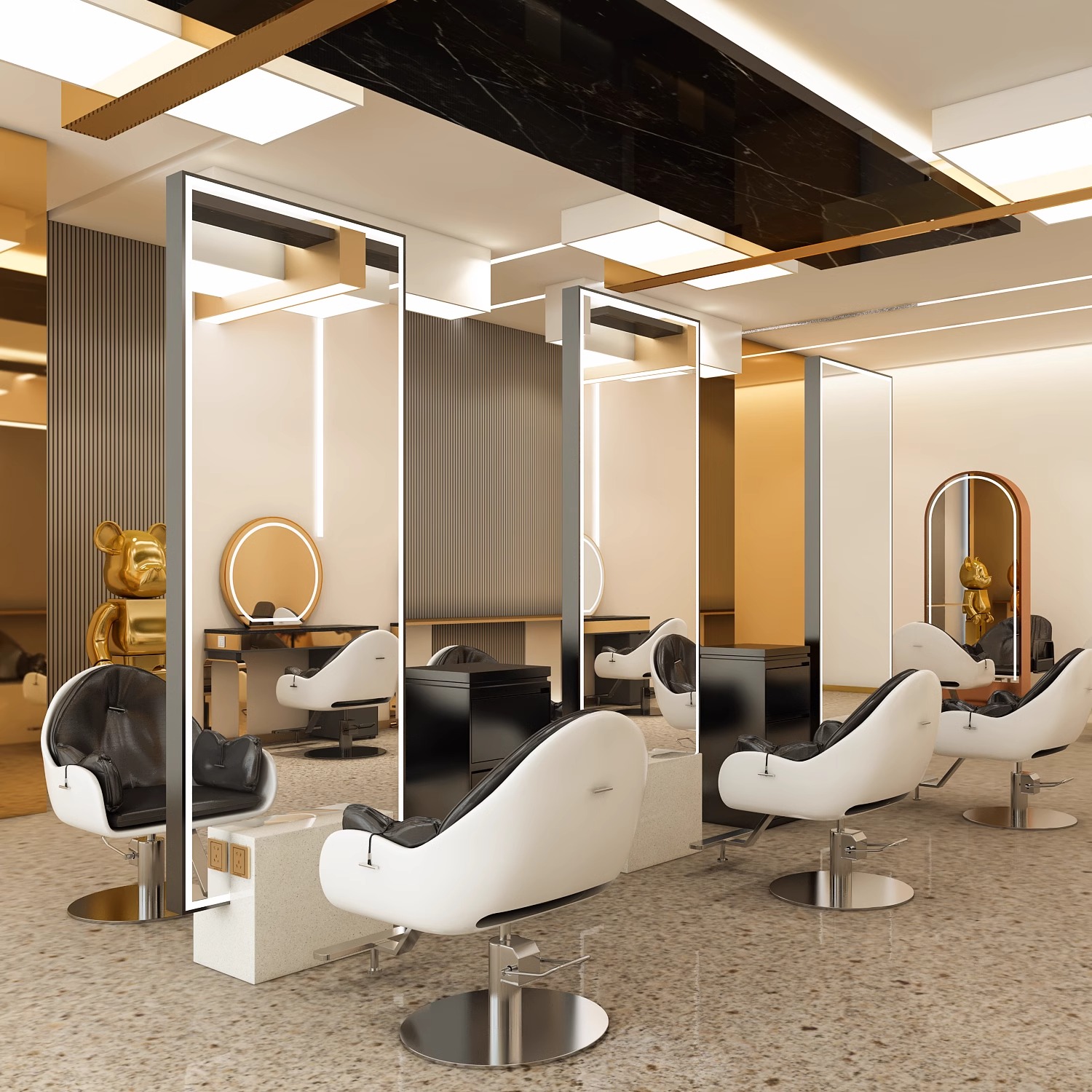 美发店落地镜网红理发店单面双面大理石镜子发廊专用大理石落地镜