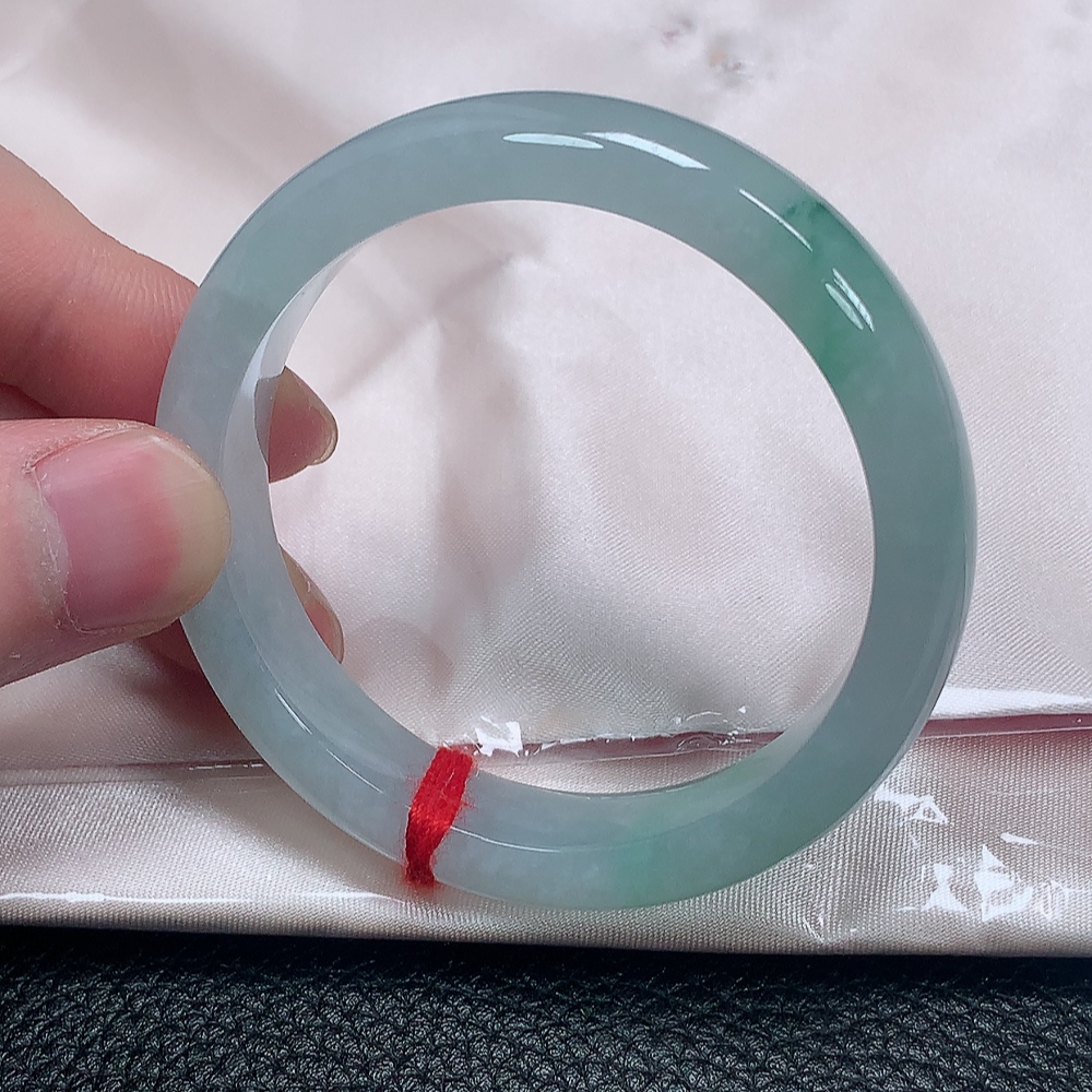 天然缅甸A货翡翠52圈冰胶飘花正圈手镯（A581#）