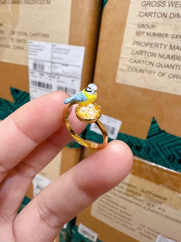 铜合金珐琅戒指 可爱手工小鸟鸟窝戒指指环开口可调节