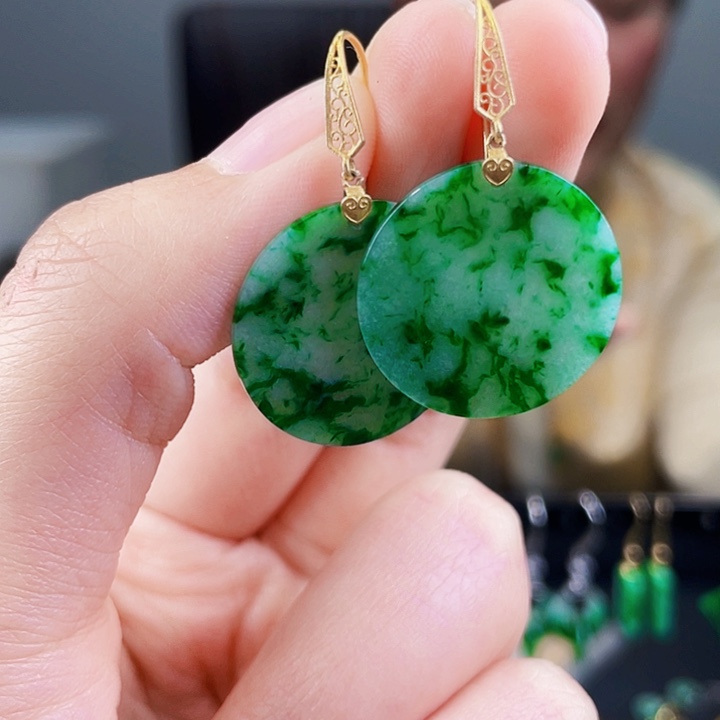 翡翠耳饰18K金镶嵌饰品