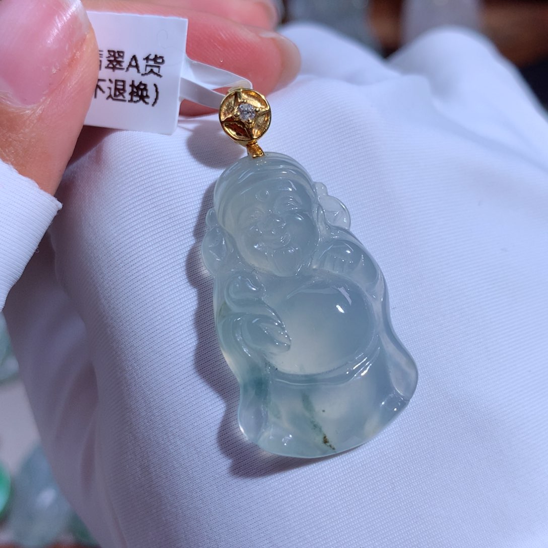 翡翠颈饰18K金镶嵌财财