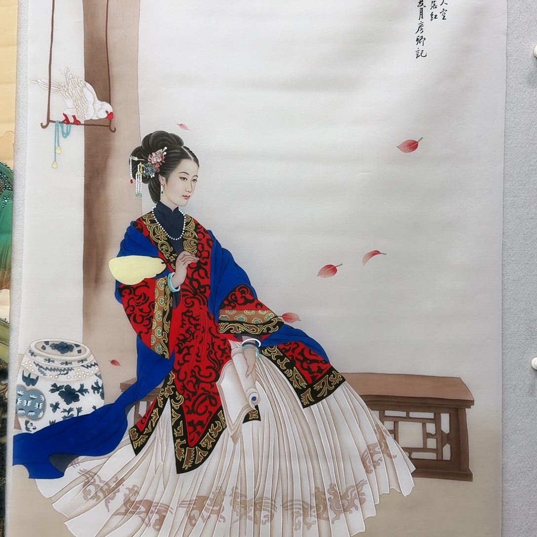 钱***华国画丝绢工笔画作品