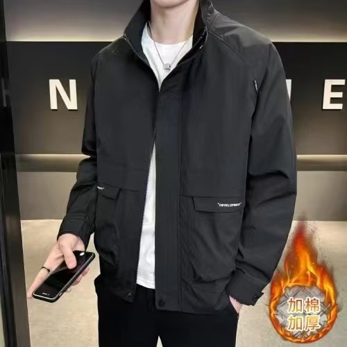 男装立领减龄圆下摆厚款百搭秋冬韩版韩式夹克秋冬棉服