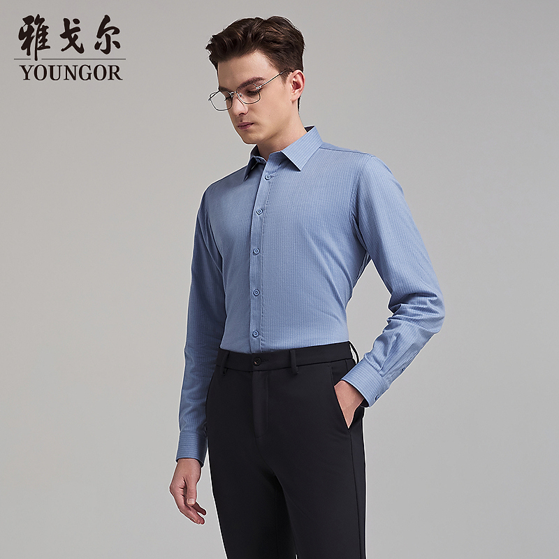 【含羊毛绒内胆】雅戈尔秋冬新品商务休闲条纹保暖长袖衬衫男119702