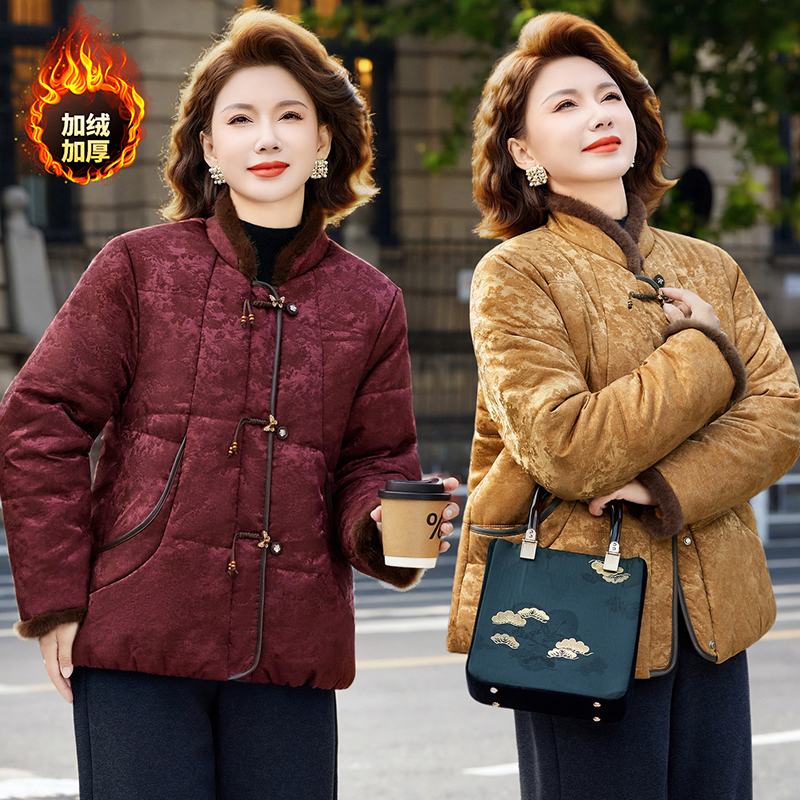 中老年女装中老年国风短款棉服加厚中国风中老年加绒妈妈装外套