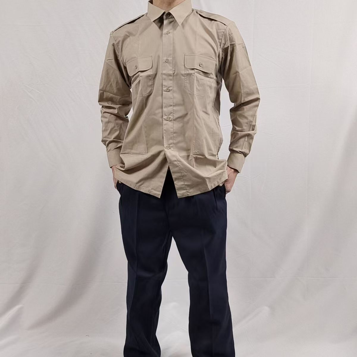 式米黄衬衣男士夏季透气免烫休闲长衬衫长袖白色时尚百搭纯色