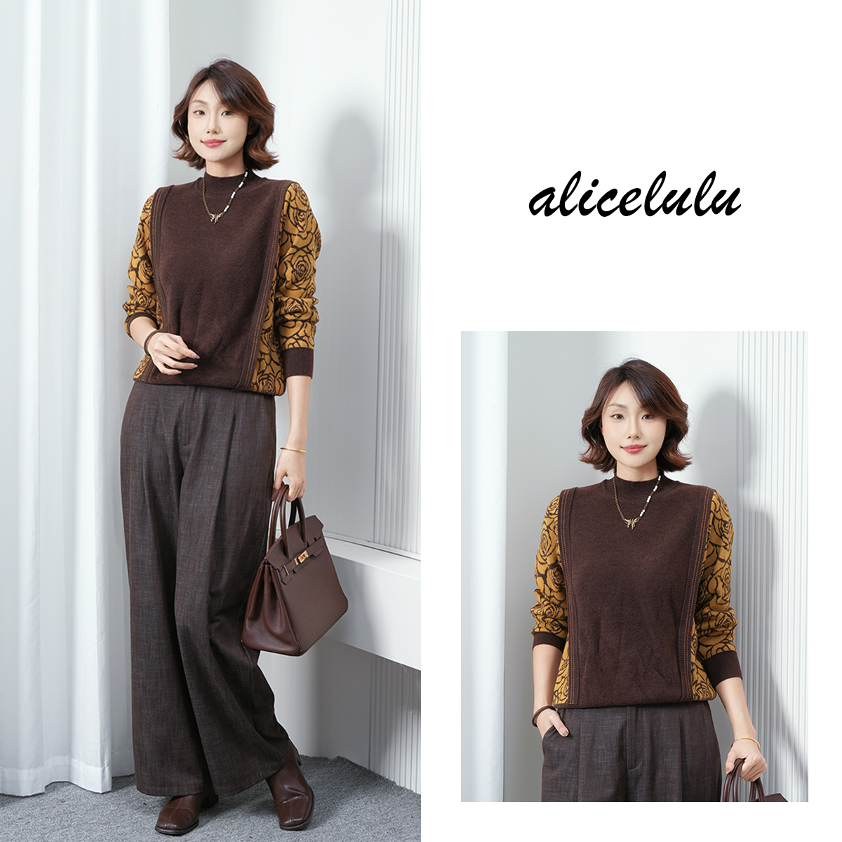 alicelulu花韵生香.宽松提花针织衫洋气减龄S2145396U