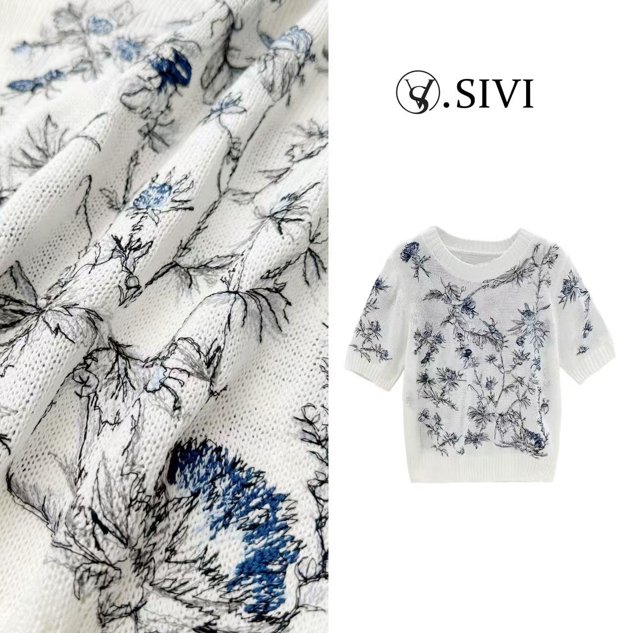 熙薇【琴瑟和鸣】2025春季新款重工刺绣毛衣时尚休闲气质H1461