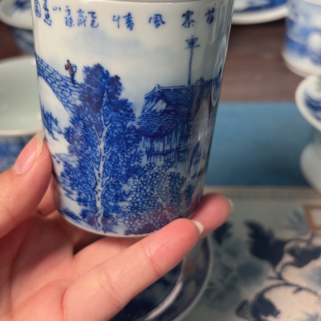 爱***.陶柴窑青花瓷小茶罐