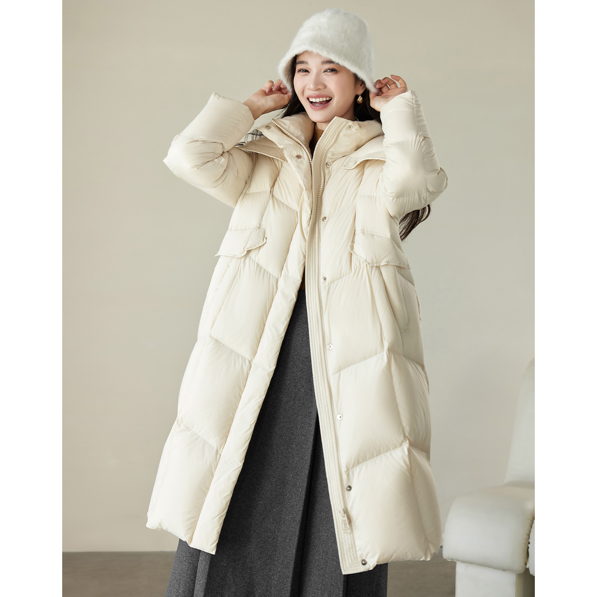 【林一专属】朗文斯汀立领中长款保暖鸭绒外套DTMA4510A12758