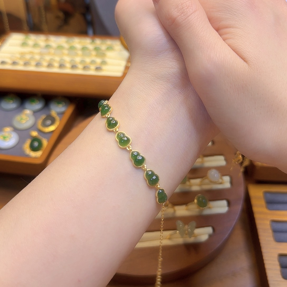 和田玉手链银S925镀金镶嵌