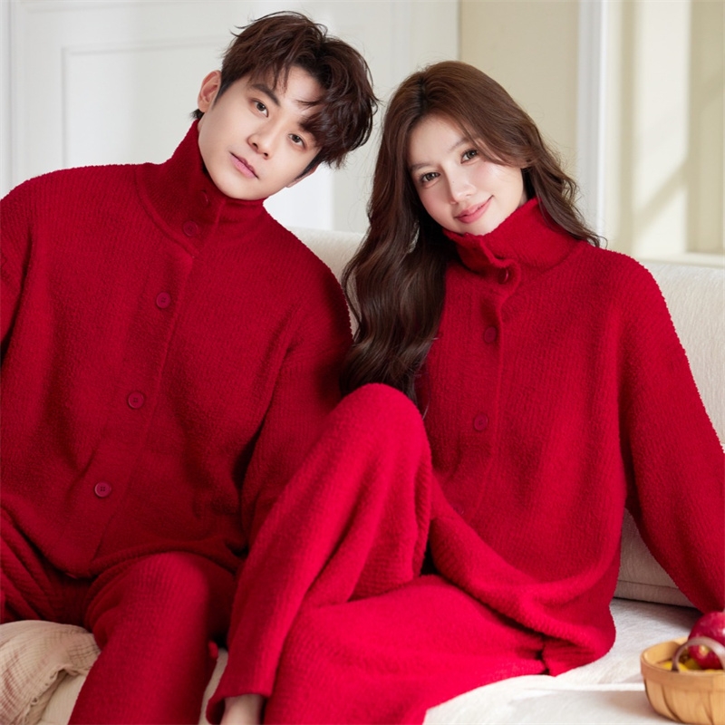 【情侣新年红 翻领开衫】冬季半边绒套装保暖软绵绵可外穿JL5945