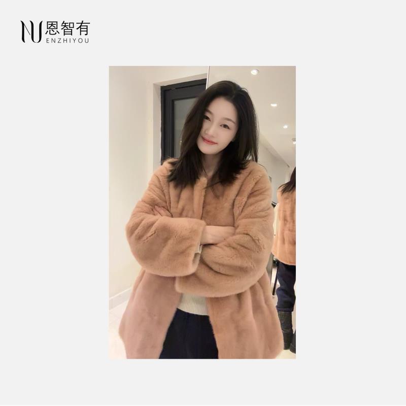 【恩智有皮草】丹麦珍珠染色 干枯粉水貂外套