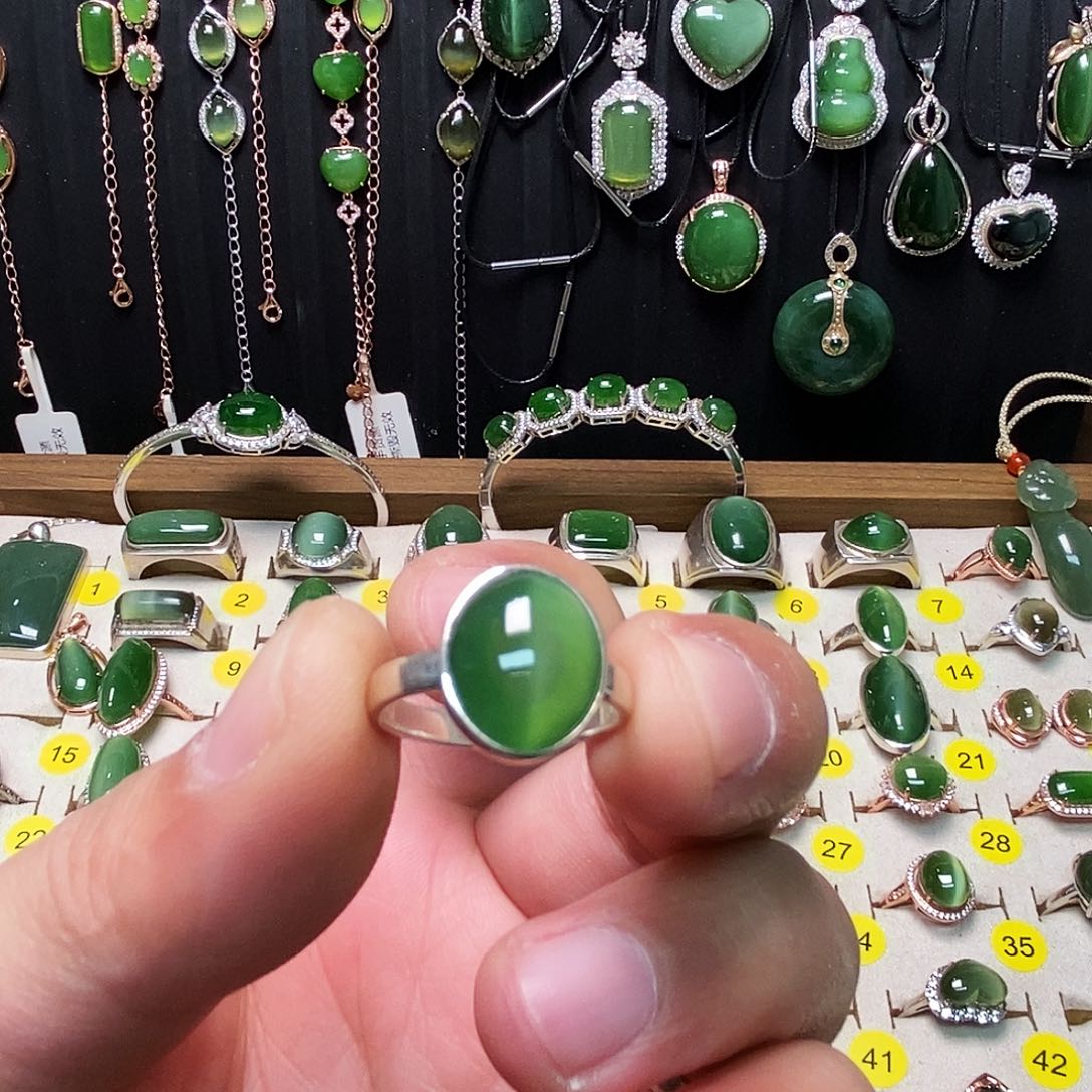 和田玉（碧玉）银S925镶嵌戒指