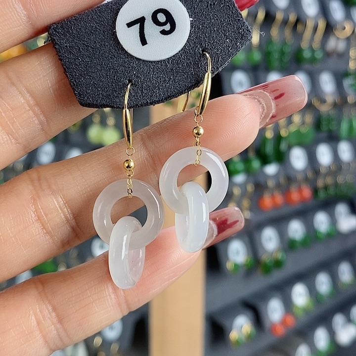 和田玉耳饰18K金镶嵌