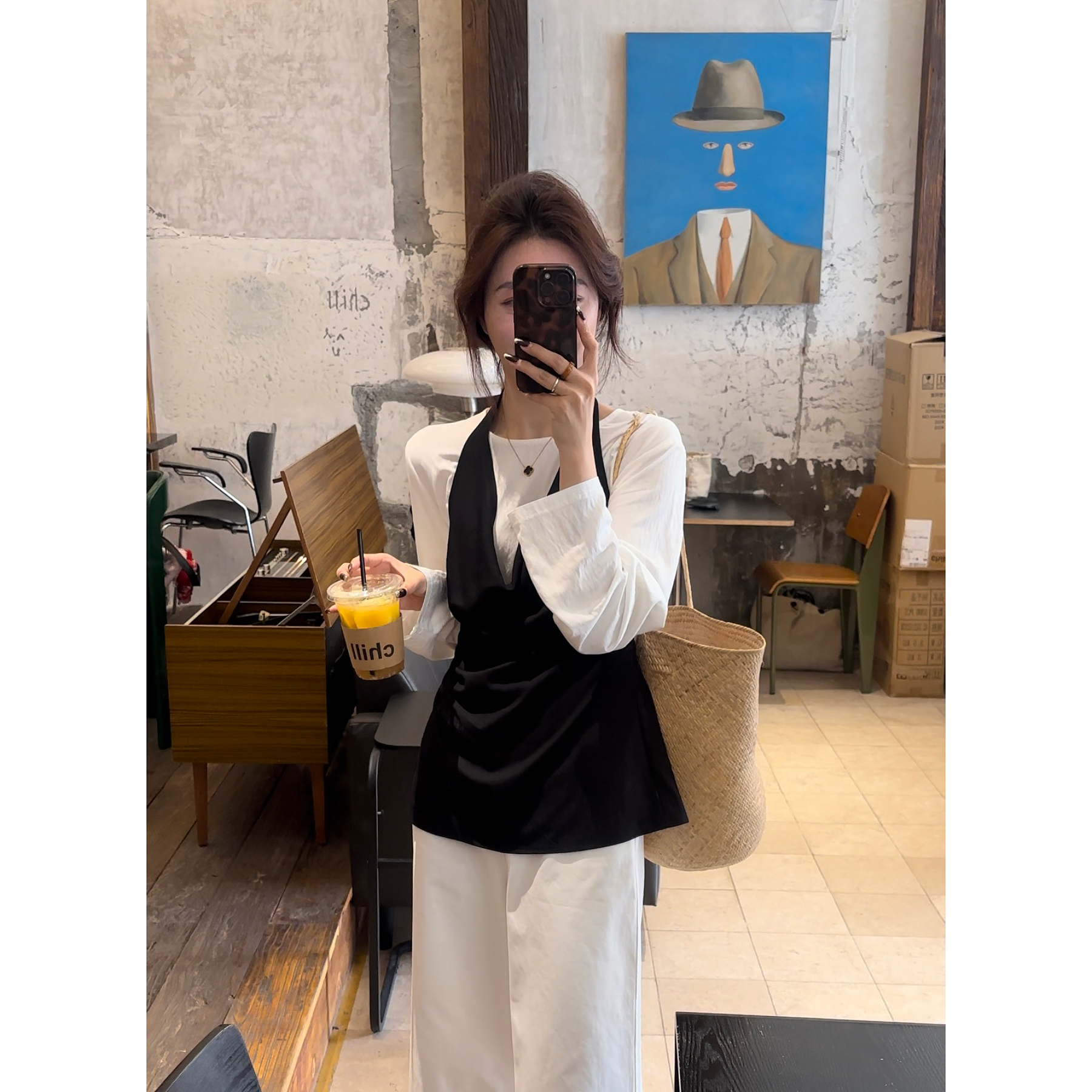 No退No换“谈风月”韩版两件套设计感挂脖上衣