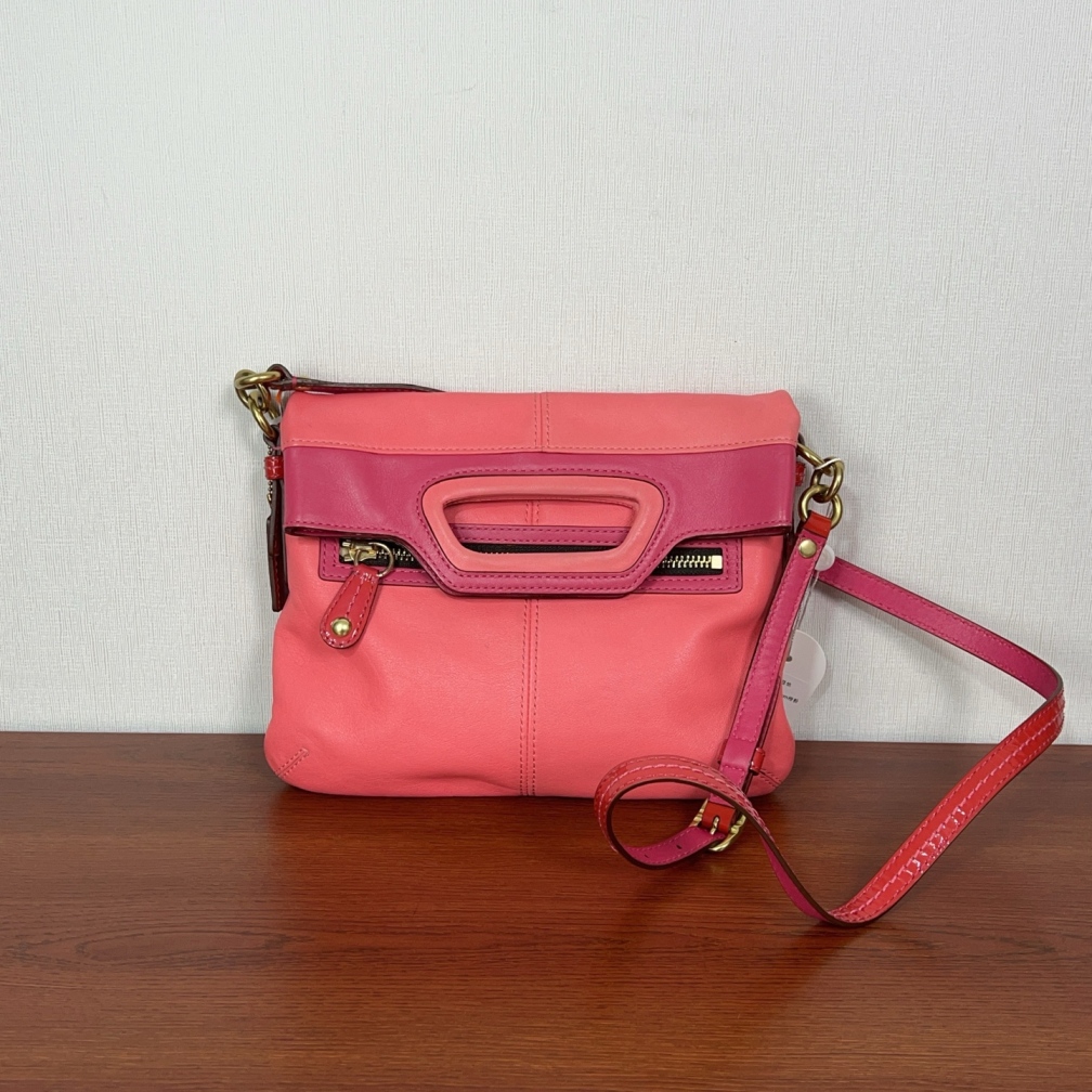 95新 COACH/蔻驰 蔻驰牛皮28cm橙粉色cj7407