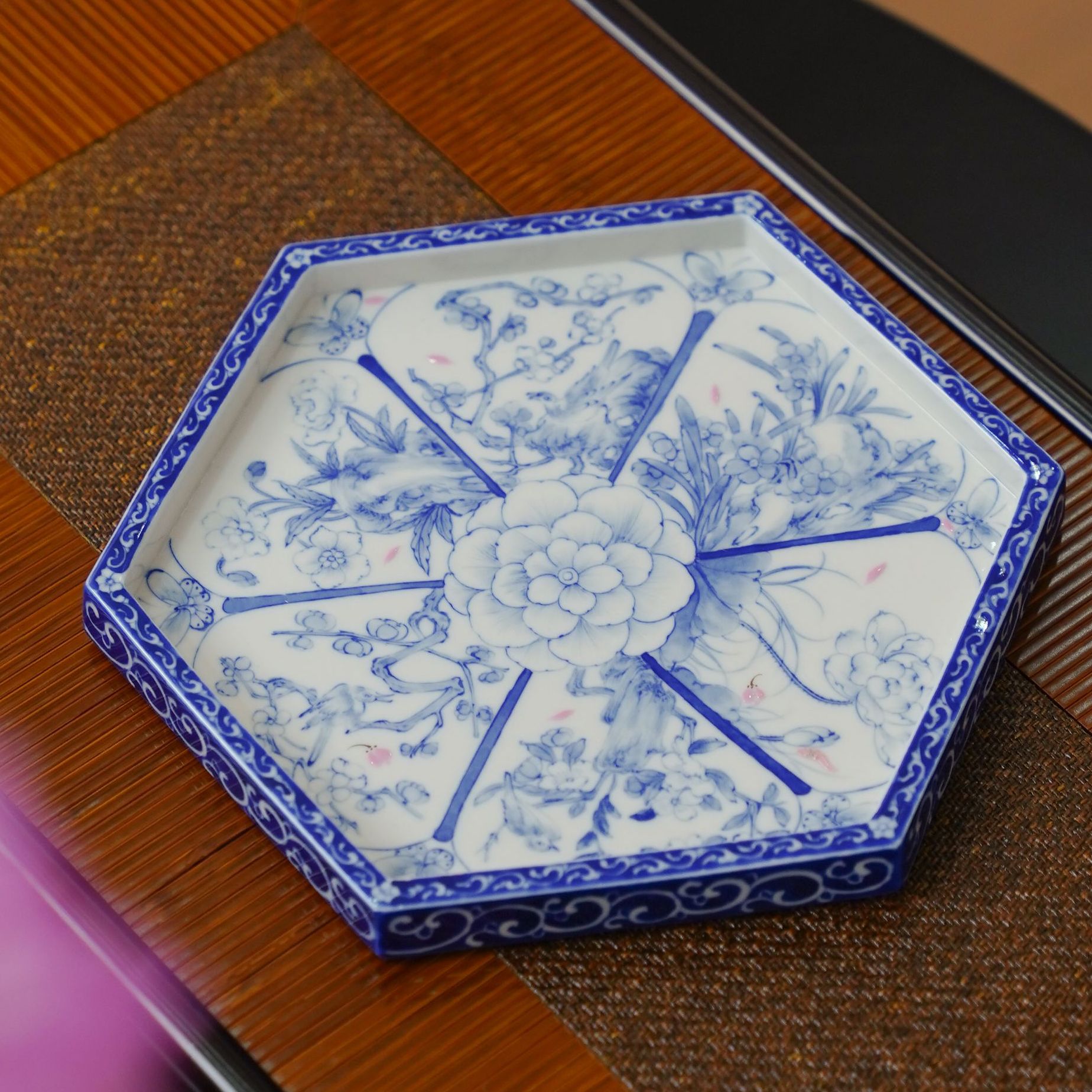 【伴斤茶舍】青樵轩六方壶承纯手工手绘青花瓷白瓷复古中式缠枝方形