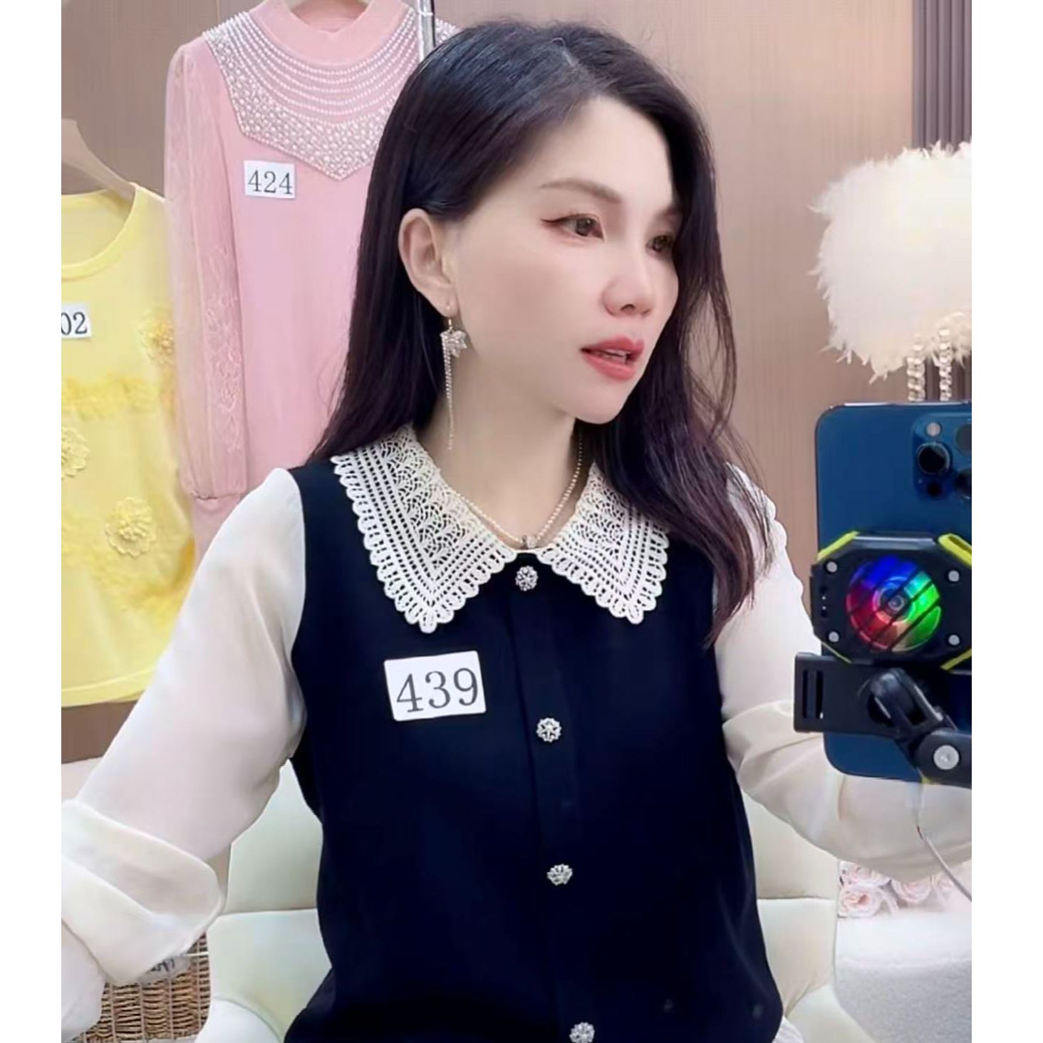 439长袖拼接修身型娃娃领衬衫打底衫显瘦百搭秋季针织衫上衣女