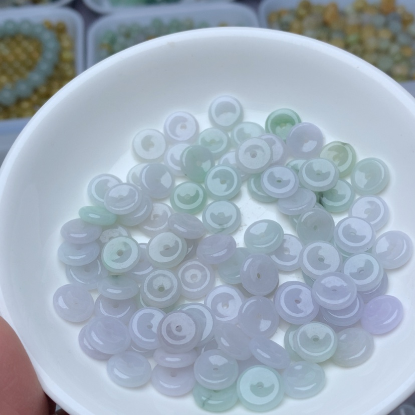 【闪购商品】翡翠手链未镶嵌卡9淡紫绿平安扣30个