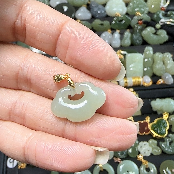 和田玉银S925镶嵌吊坠(不含链)