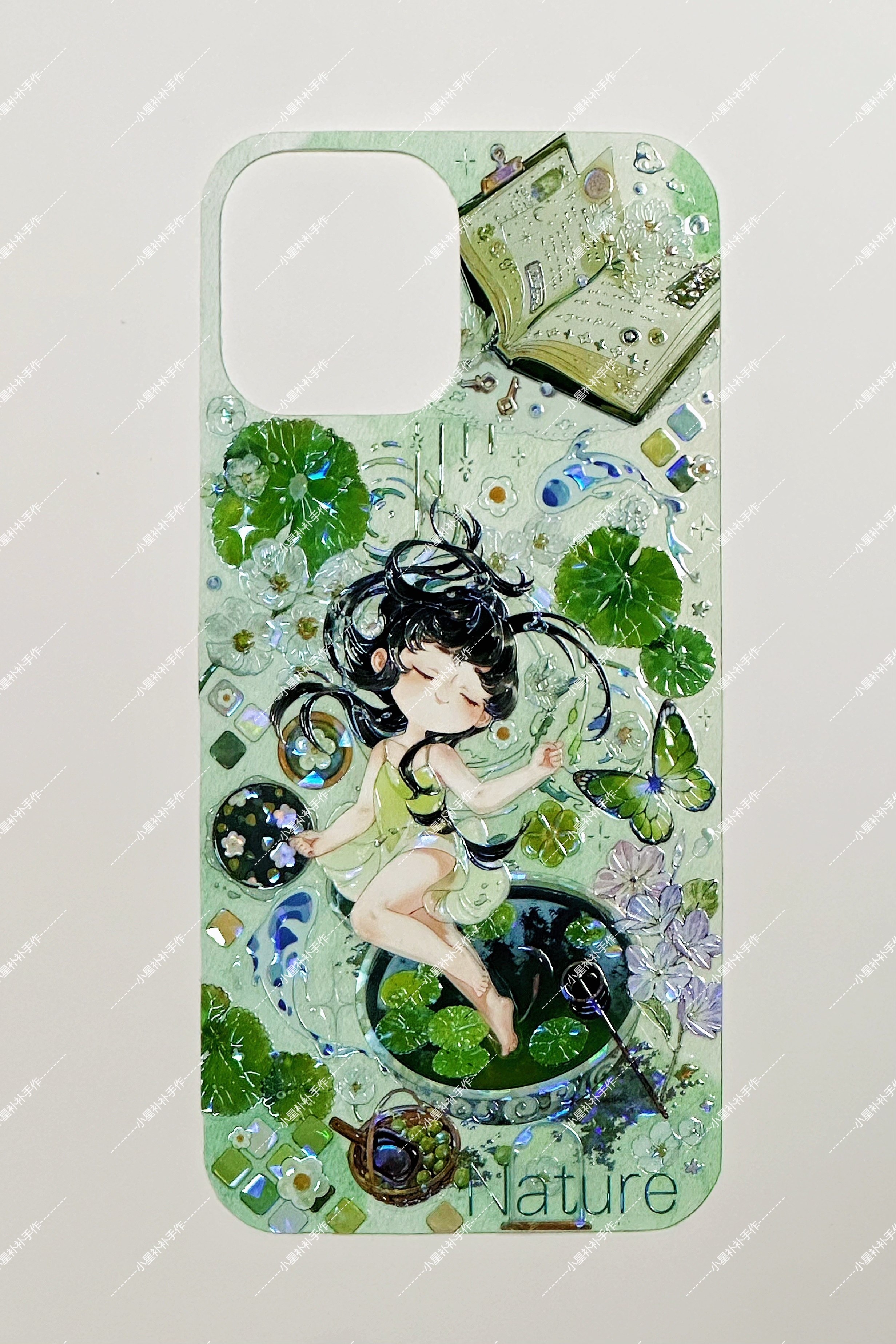 苹果拼贴造景手工定制手机背卡小众创意个性