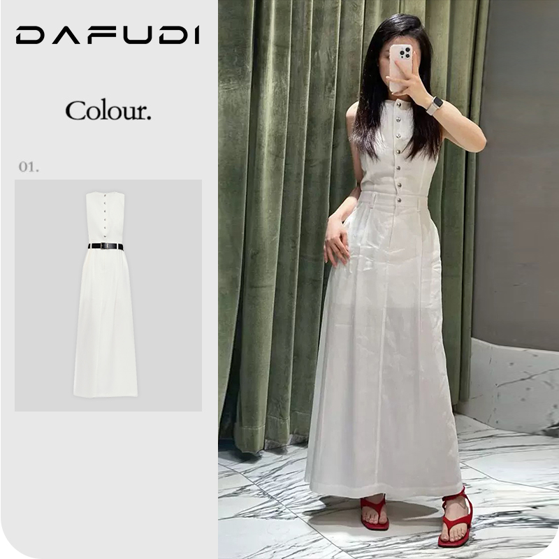 【连衣裙】2025夏新品天丝亚麻轻薄高腰假两件衬衫长裙Z6612