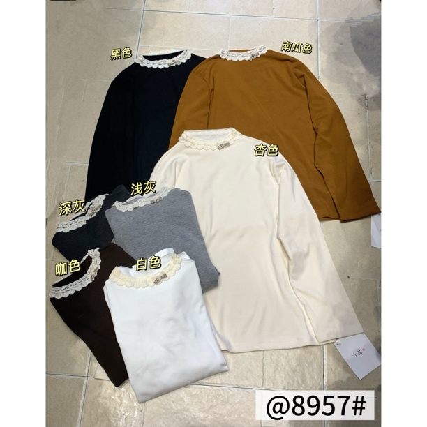 XH#8957#日系德绒蕾丝圆领打底衫FL