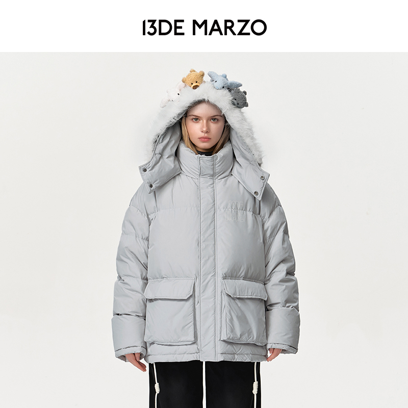 13DE MARZO男女同款 24秋冬新款幻想朋友系列玩偶外套连帽羽绒服