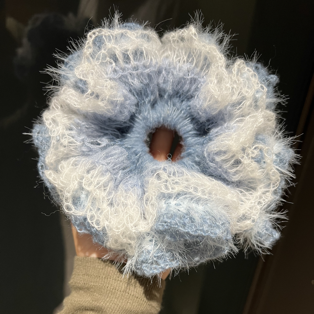 贝贝原创双层发圈田园风毛毛款编织