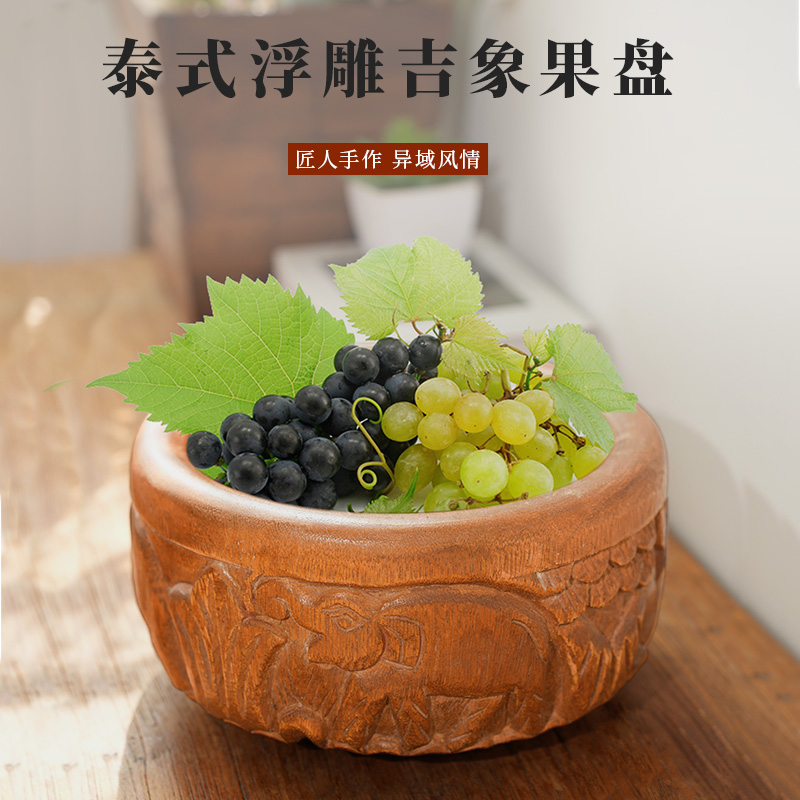 泰式实木全实木手工雕刻大象木碗收纳