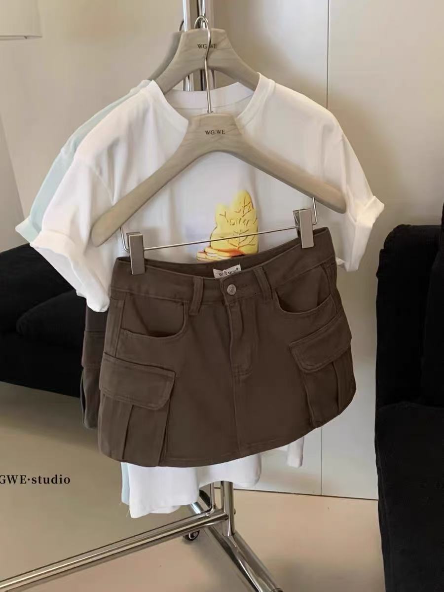 偏大一码工装无弹微弹力吸汗成人薄款短裙牛仔复古欧若假日风