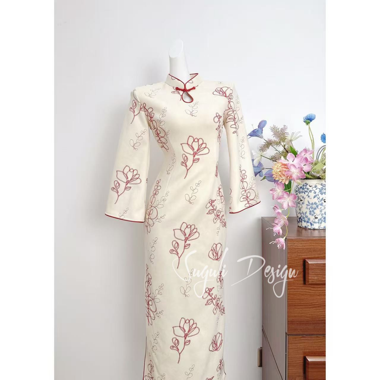 苏故里【一禾无艳】冬款文艺气质修身高端日常旗袍奢华气质衣长120